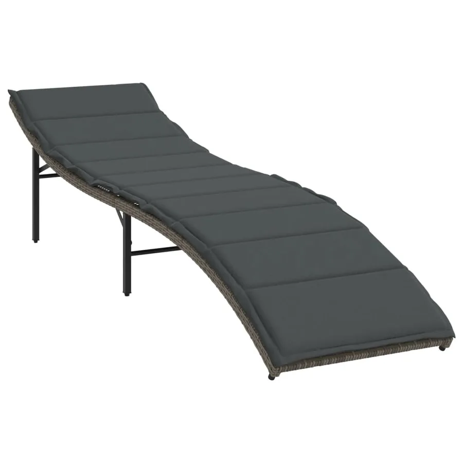 Chaise longue avec coussin gris 55x199x50 cm résine tressée - 2