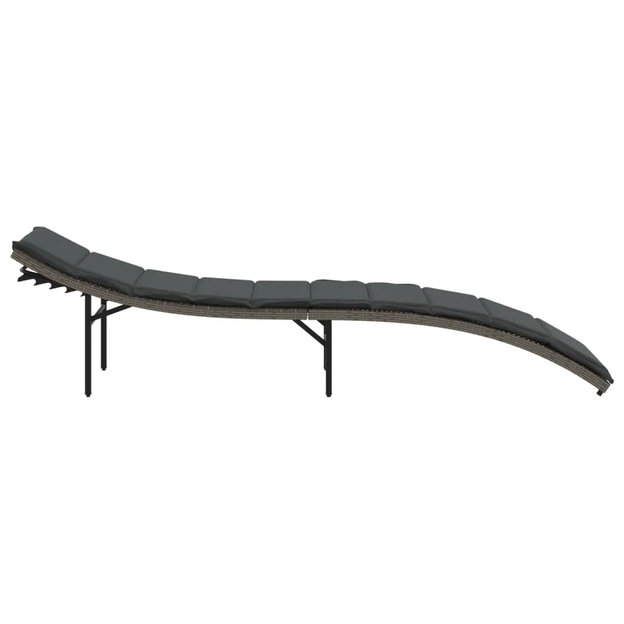 Chaise longue avec coussin gris 55x199x50 cm résine tressée - 5