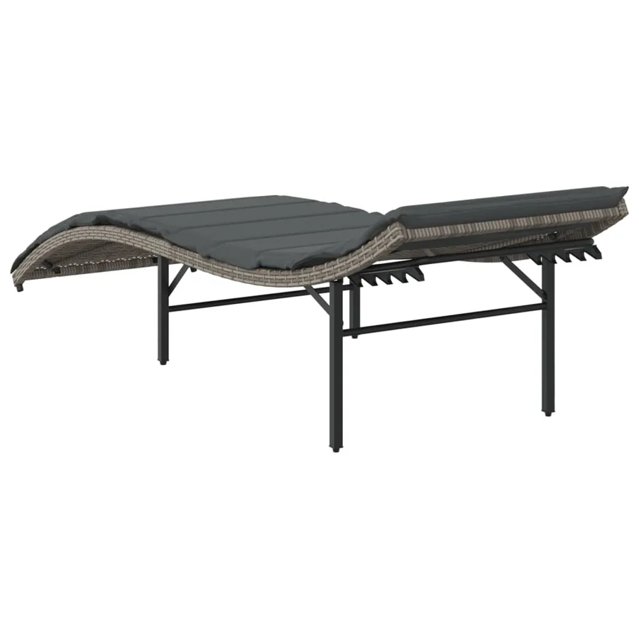 Chaise longue avec coussin gris 55x199x50 cm résine tressée - 6