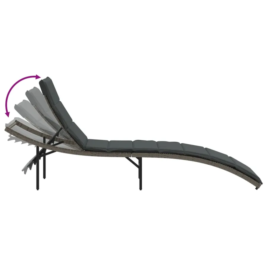Chaise longue avec coussin gris 55x199x50 cm résine tressée - 7