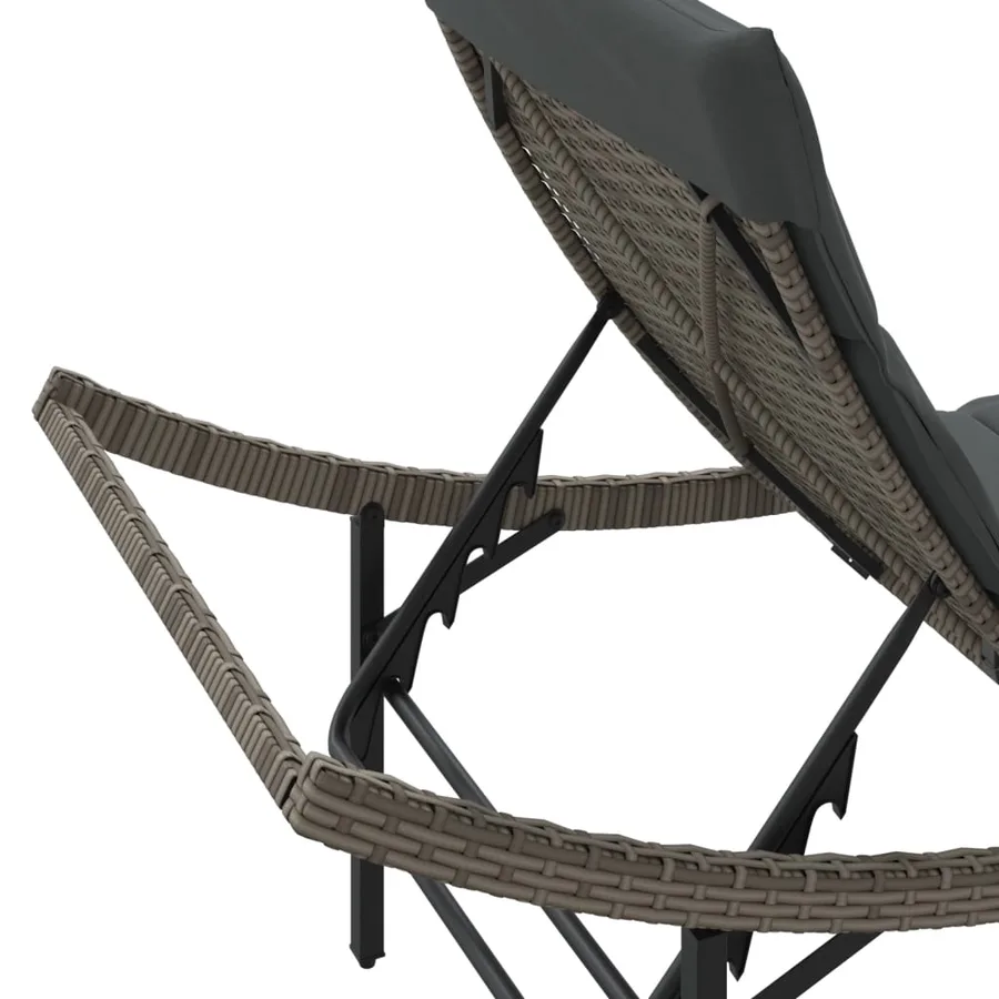 Chaise longue avec coussin gris 55x199x50 cm résine tressée - 8
