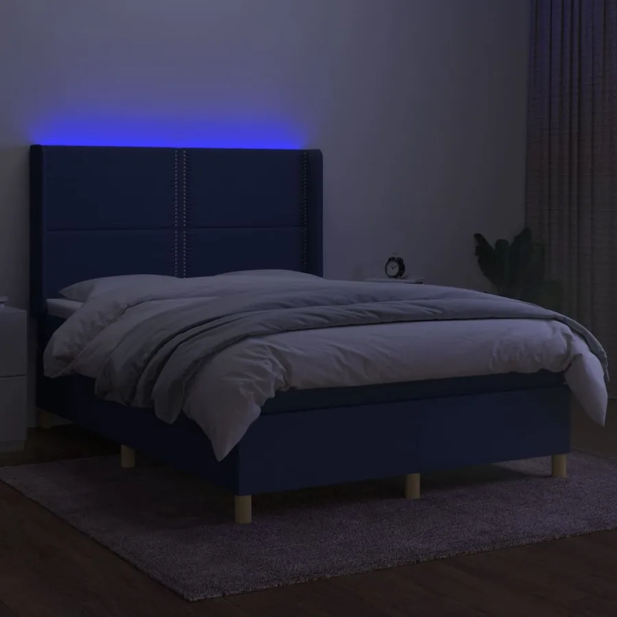 Sommier à lattes de lit matelas et LED Bleu 140x190 cm Tissu - 3