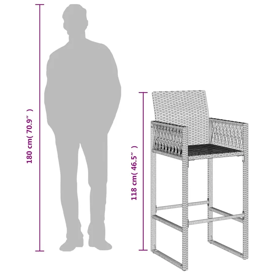 Tabourets de bar de jardin lot de 2 noir résine tressée - 10
