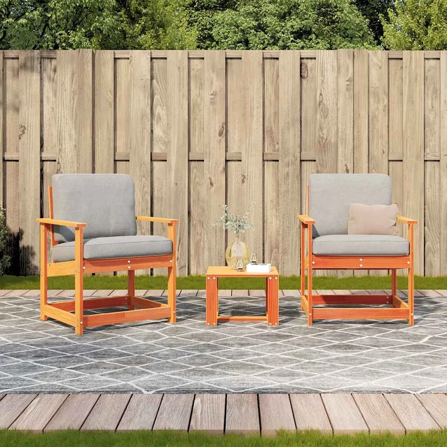 Salon de jardin 3 pcs cire marron bois de pin massif - 3