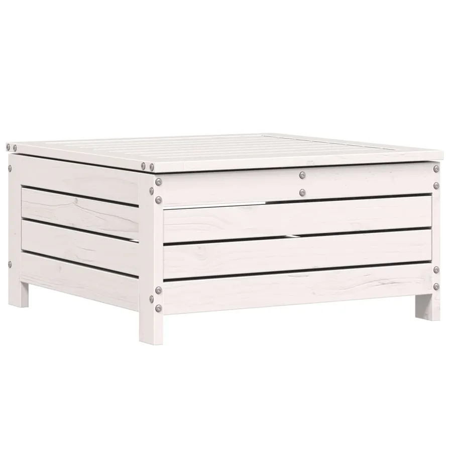 Repose-pied de jardin avec coussin blanc bois de pin massif - 2