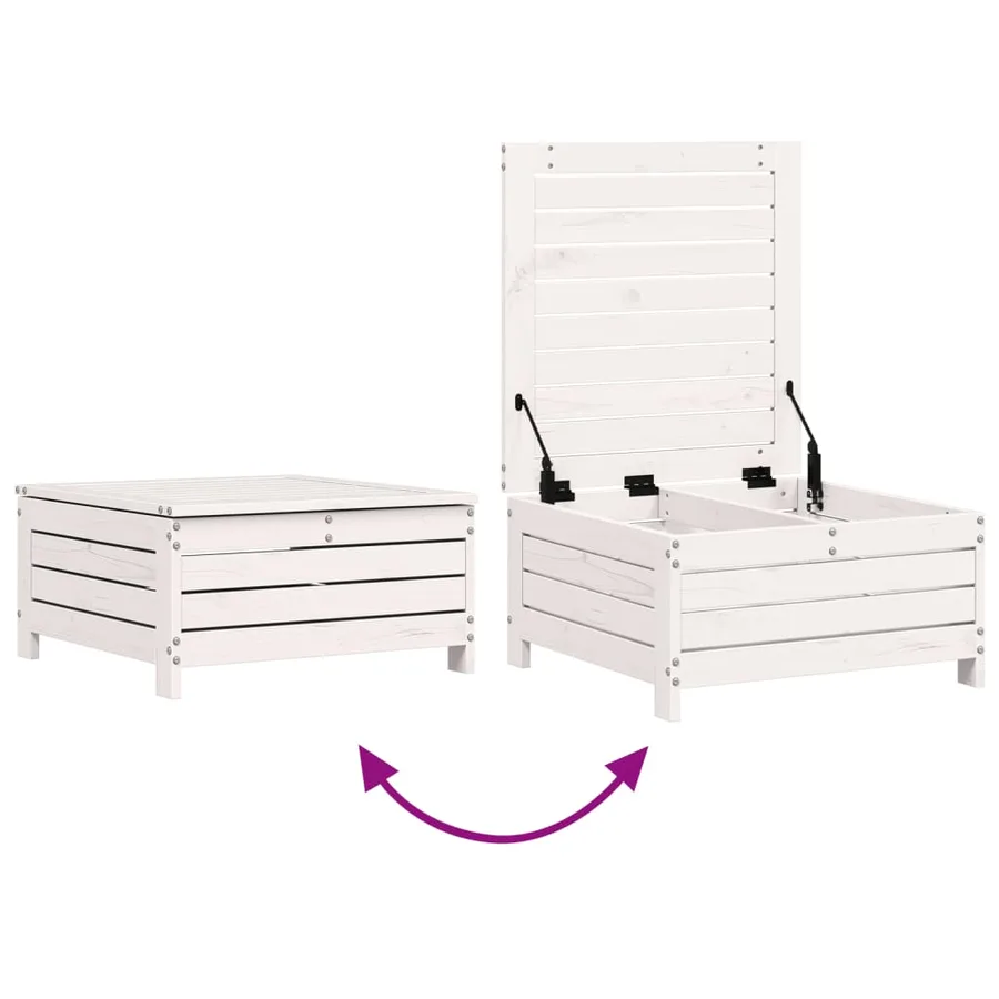 Repose-pied de jardin avec coussin blanc bois de pin massif - 7