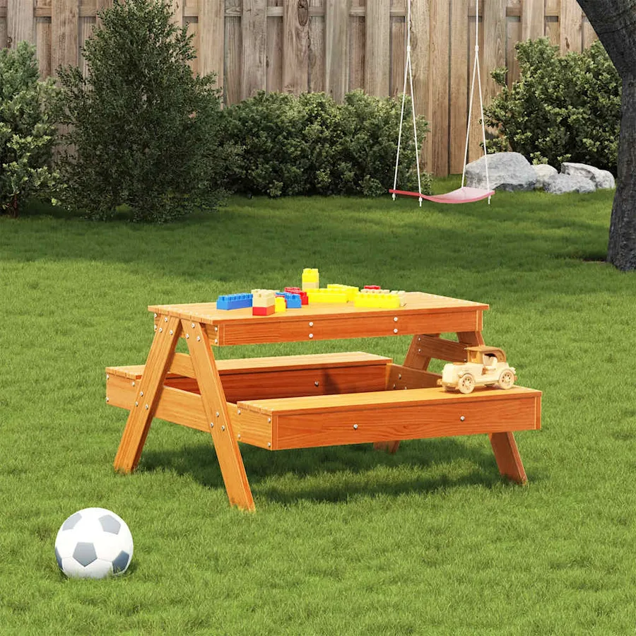 Table de pique-nique pour enfants cire marron bois massif pin - 3