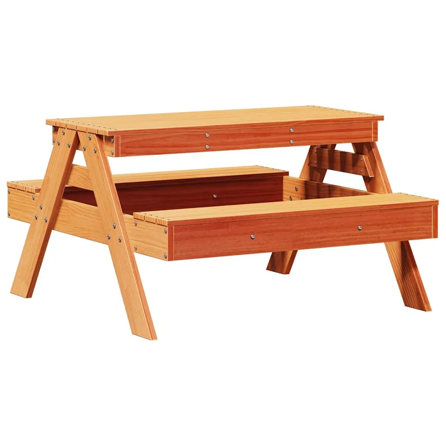 Table de pique-nique pour enfants cire marron bois massif pin - 6