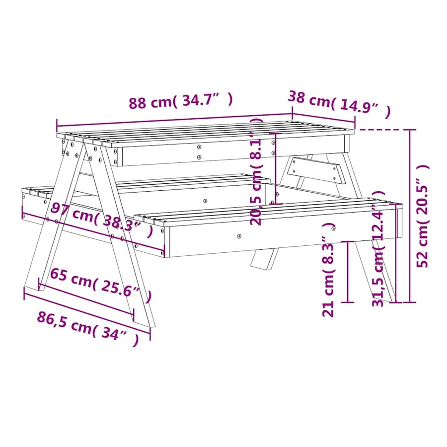 Table de pique-nique pour enfants cire marron bois massif pin - 9