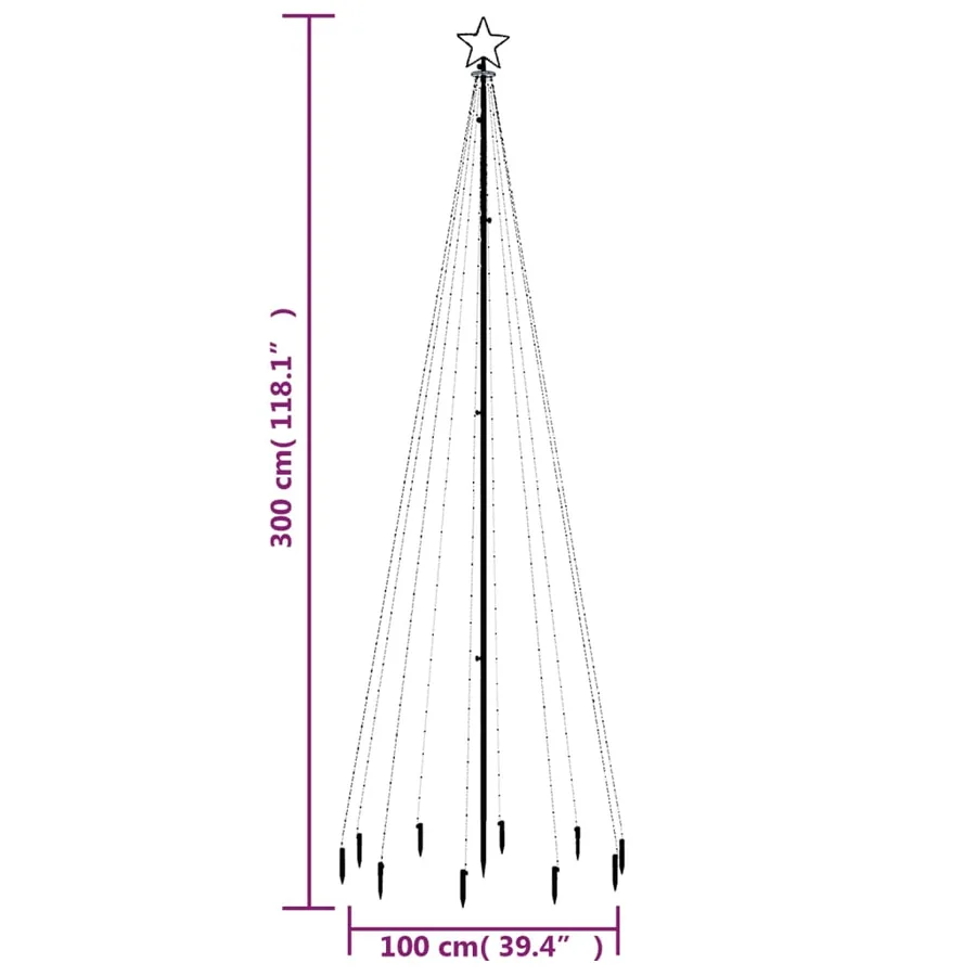 Sapin de Noël avec piquet Blanc chaud 310 LED 300 cm - 10