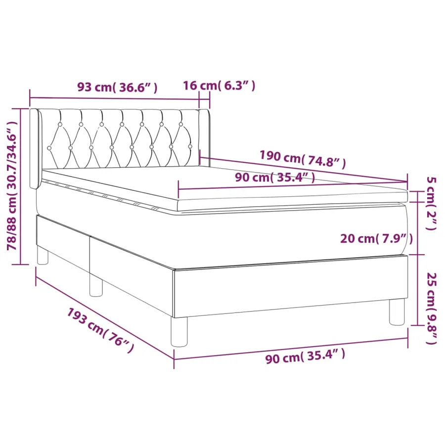 Sommier à lattes de lit avec matelas Taupe 90x190 cm Tissu - 7