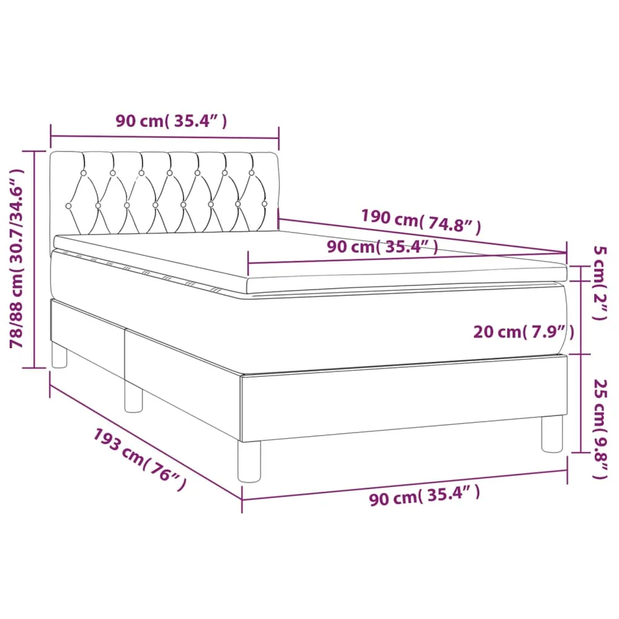 Sommier à lattes de lit avec matelas Taupe 90x190 cm Tissu - 7