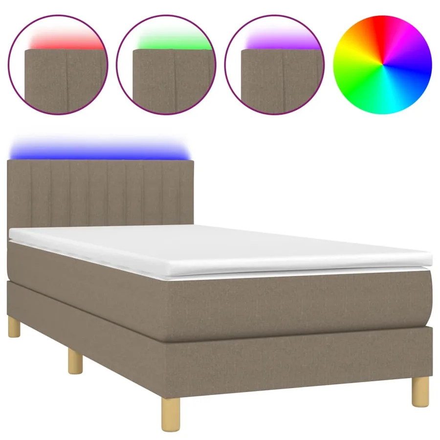 Sommier à lattes de lit avec matelas LED Taupe 90x190 cm Tissu - 2