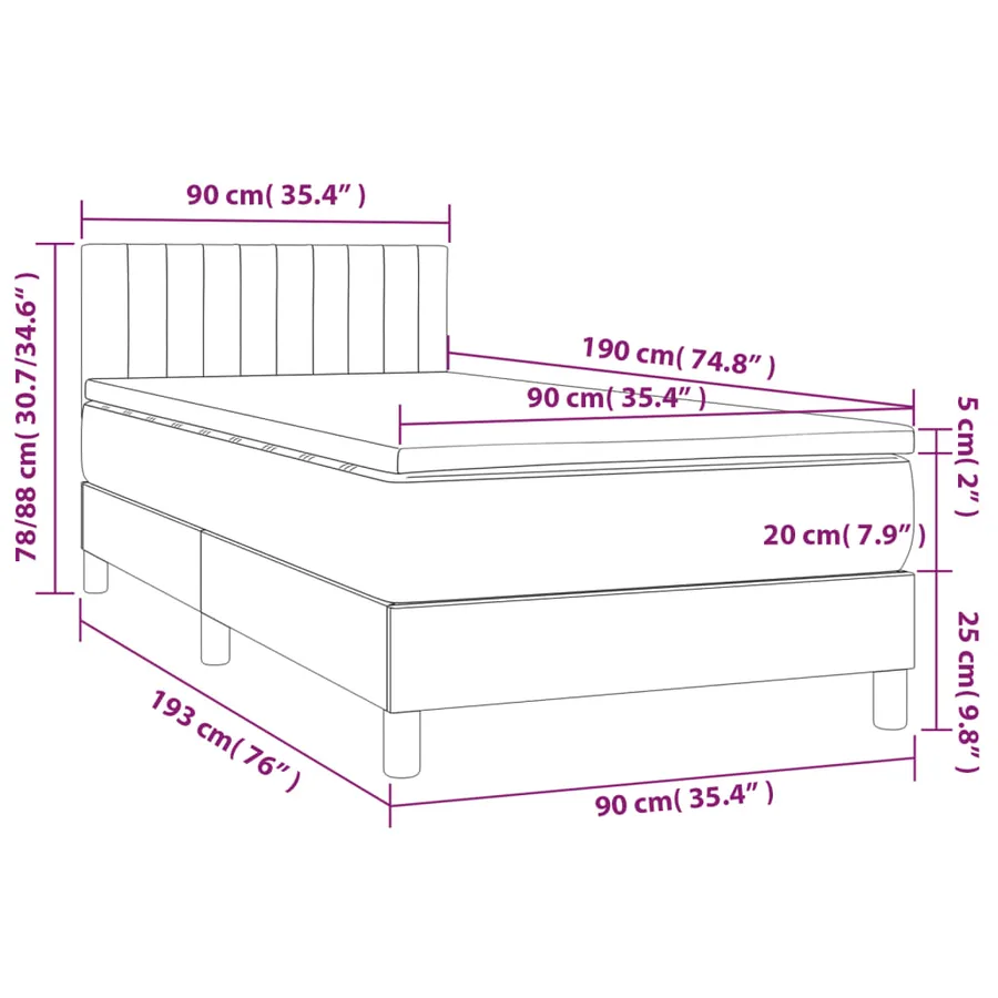 Sommier à lattes de lit avec matelas LED Taupe 90x190 cm Tissu - 8