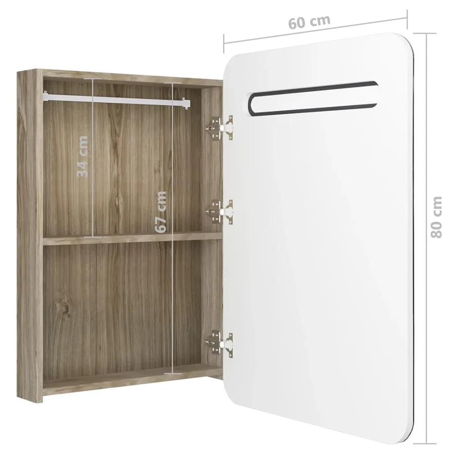 Armoire de salle de bain à miroir LED blanc et chêne 60x11x80cm - 7