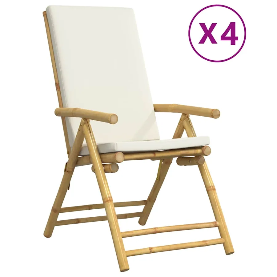 Chaises inclinables de jardin pliantes lot de 4 coussins bambou - 2