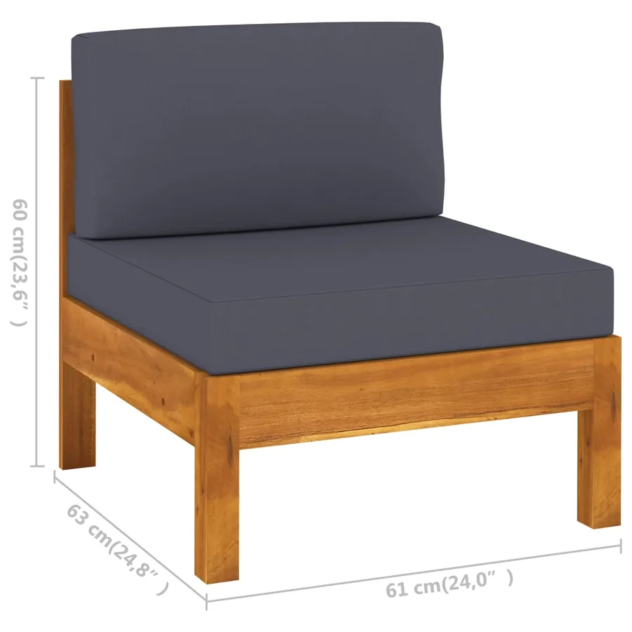 Salon de jardin 5 pcs avec coussins gris foncé Bois d'acacia - 11
