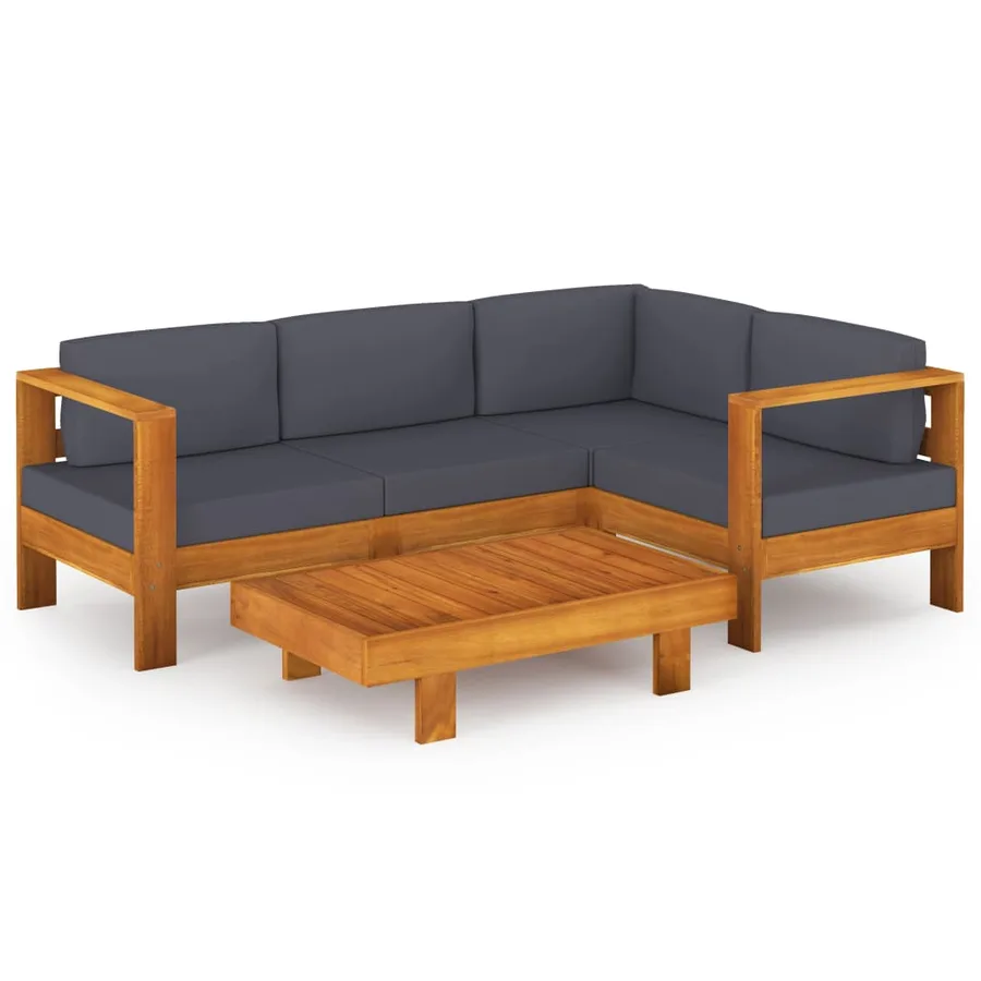 Salon de jardin 5 pcs avec coussins gris foncé Bois d'acacia - 2