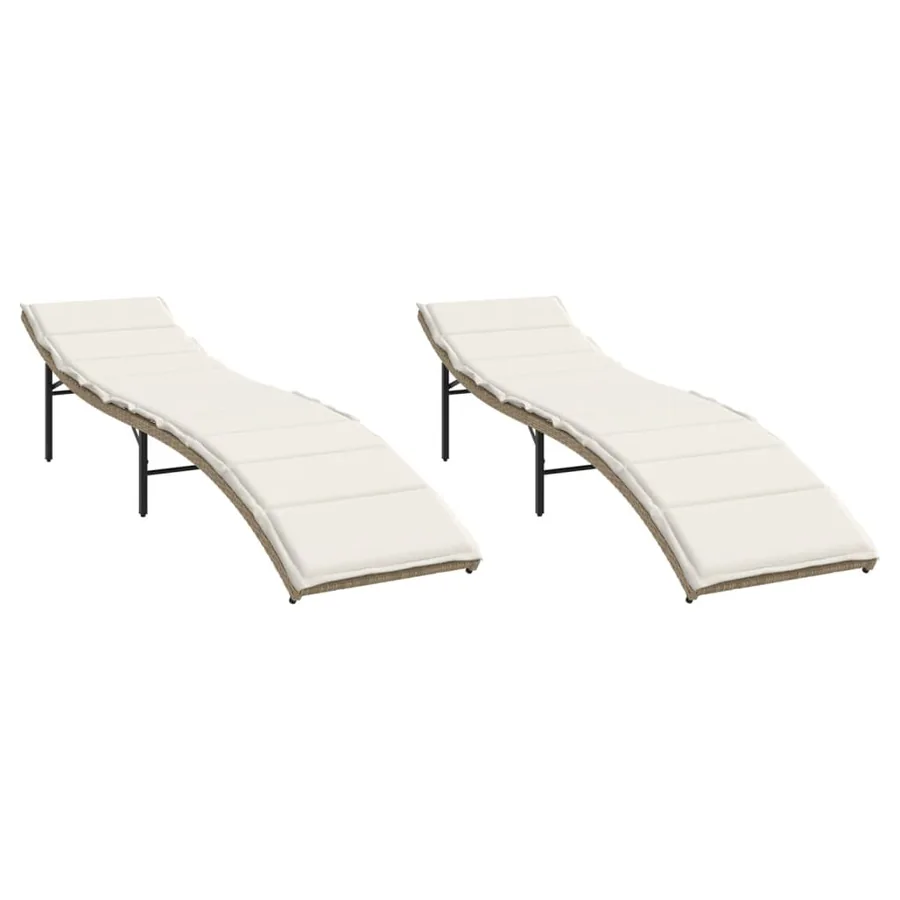 Chaises longues lot de 2 avec coussins beige résine tressée - 2