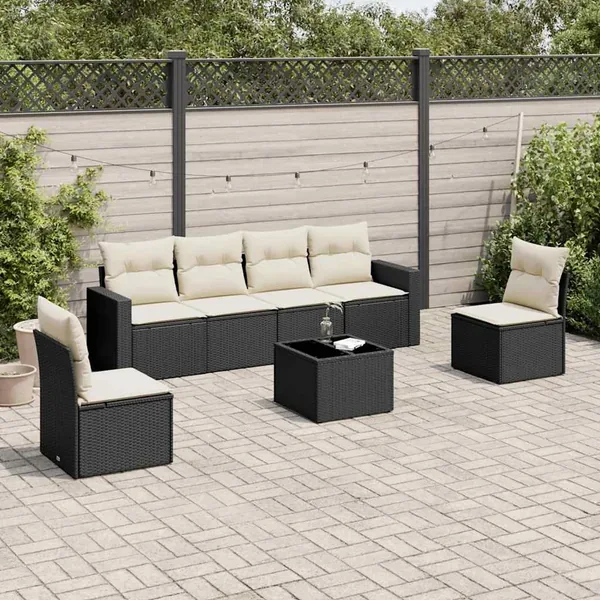 Salon de jardin 7 pcs avec coussins noir résine tressée 55 x 62 x 69 cm - 58,2 kg
