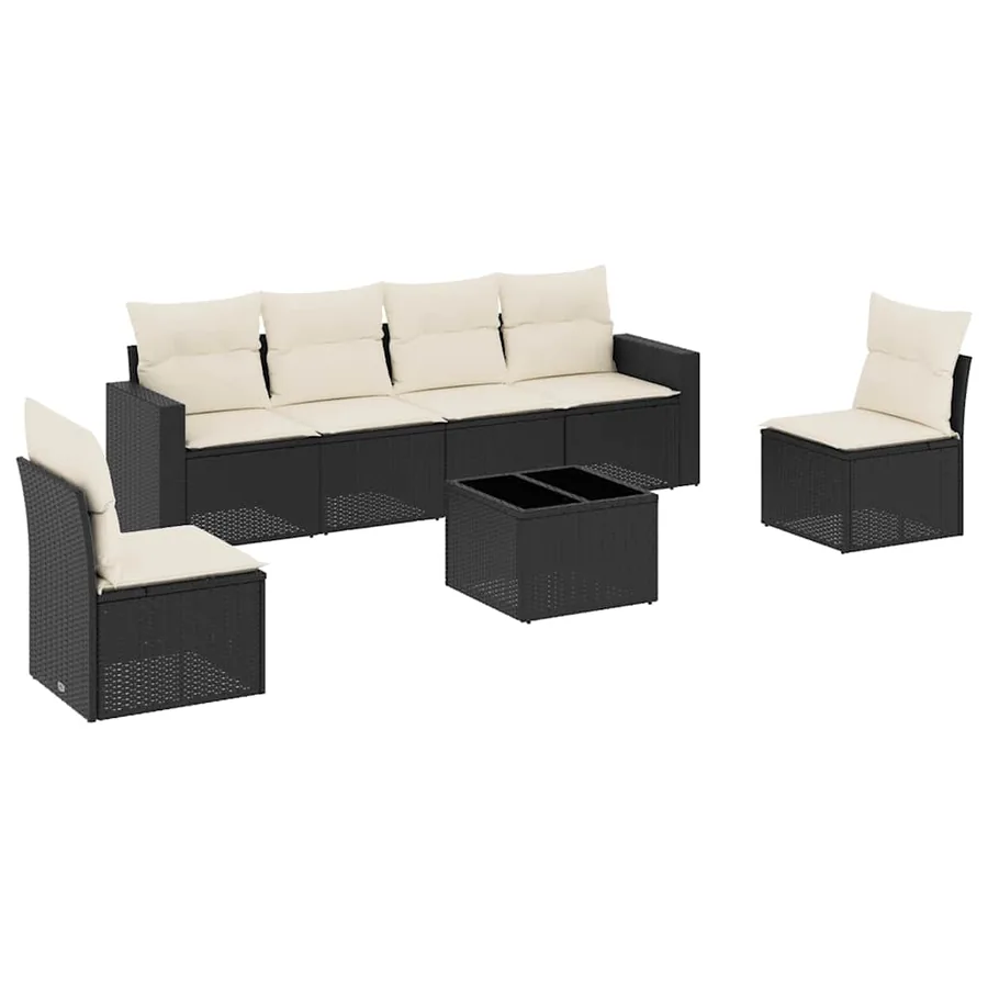 Salon de jardin 7 pcs avec coussins noir résine tressée 55 x 62 x 69 cm - 58,2 kg - 2