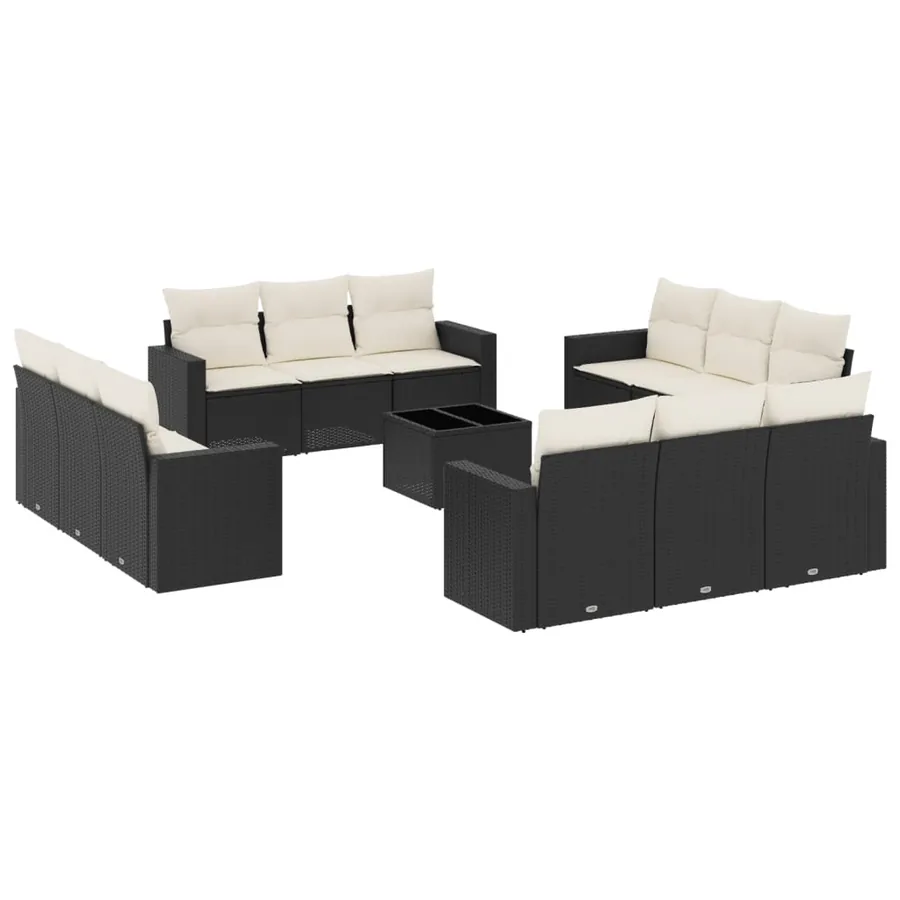 Salon de jardin avec coussins 13 pcs noir résine tressée - 2