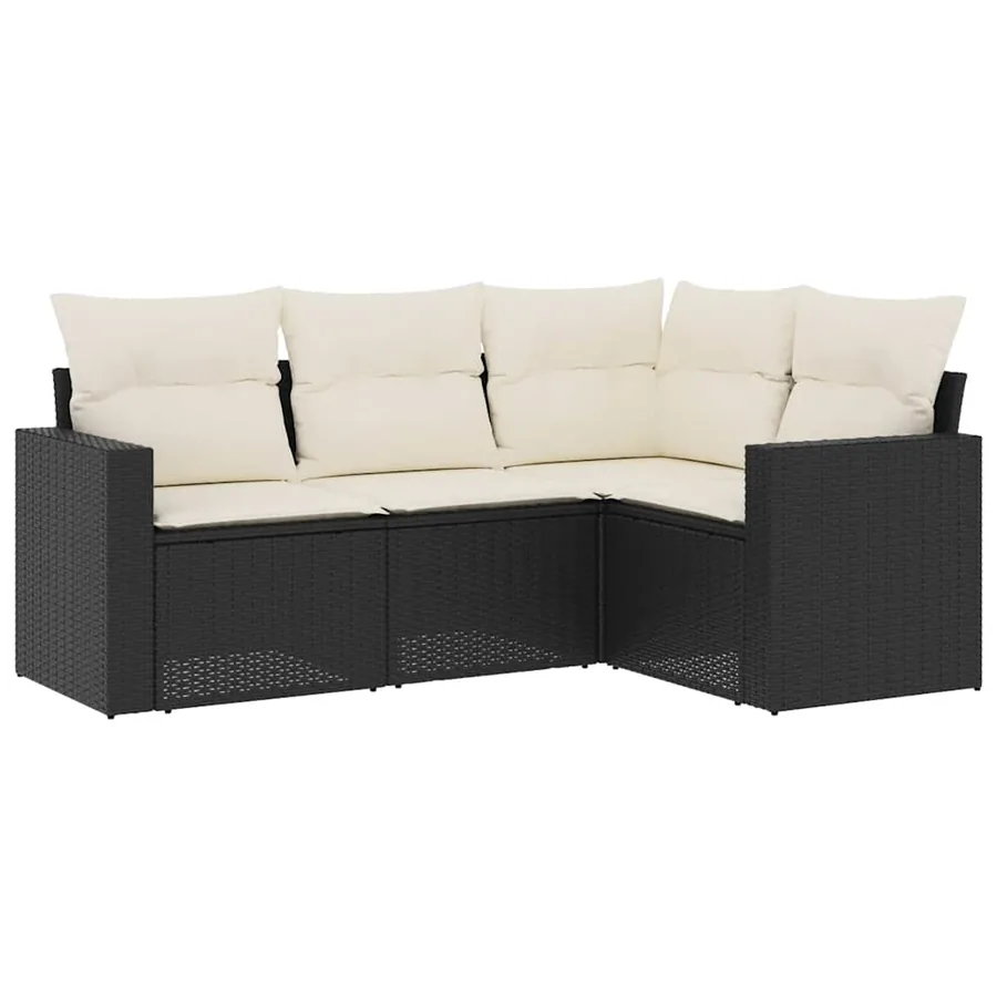 Salon de jardin 4 pcs avec coussins noir résine tressée - 2