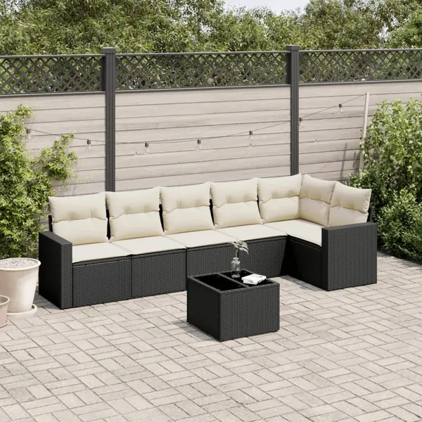 Salon de jardin 7 pcs avec coussins noir résine tressée 62 x 62 x 69 cm - 60,0 kg
