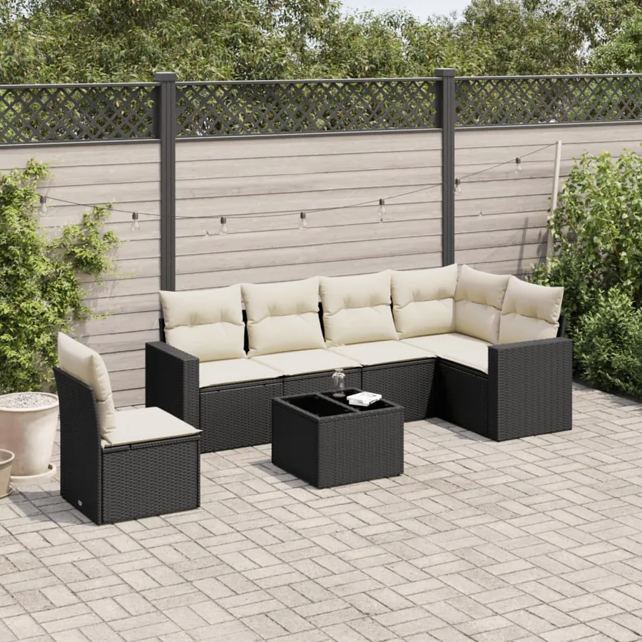 Salon de jardin 7 pcs avec coussins noir résine tressée 62 x 62 x 69 cm - 60,0 kg