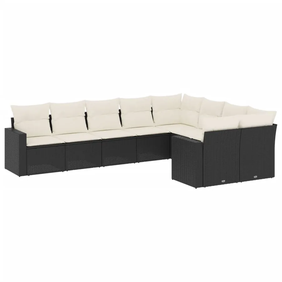 Salon de jardin 9 pcs avec coussins noir résine tressée - 2