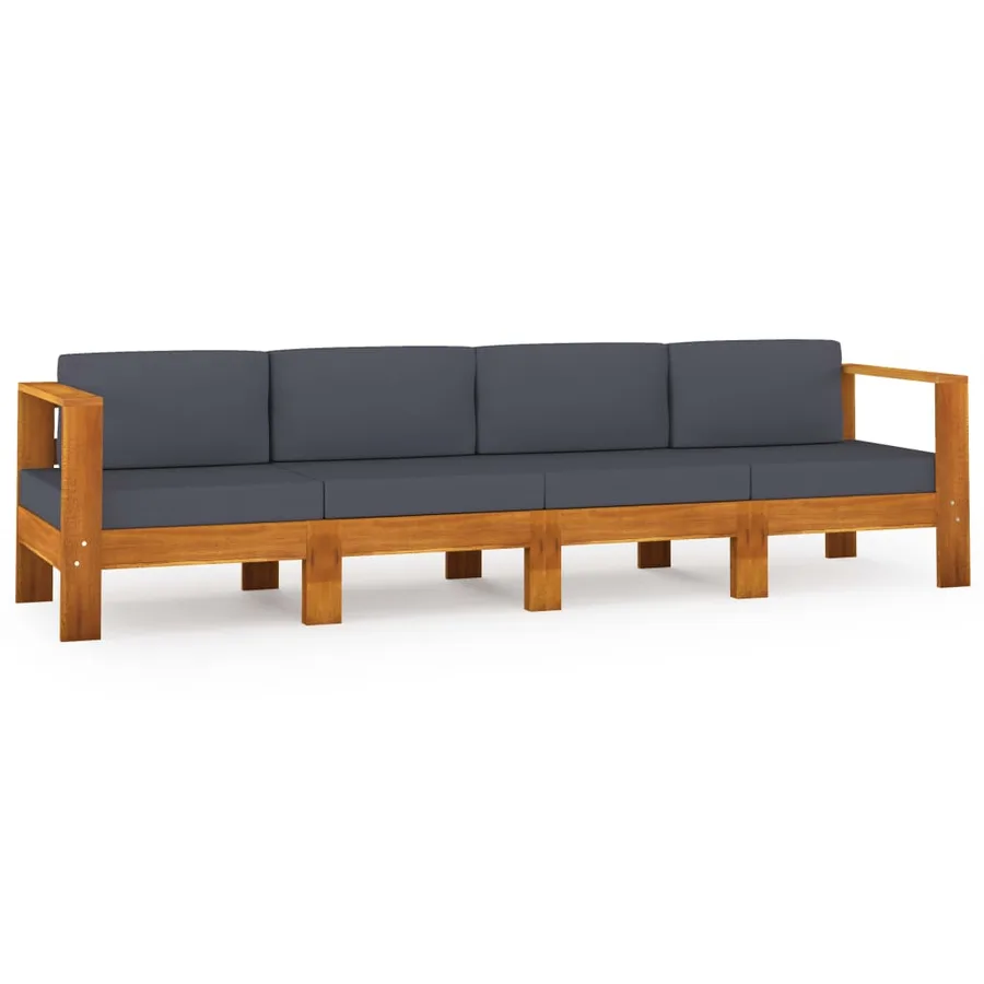 Canapé de jardin 4 places et coussins gris foncé bois d'acacia - 2
