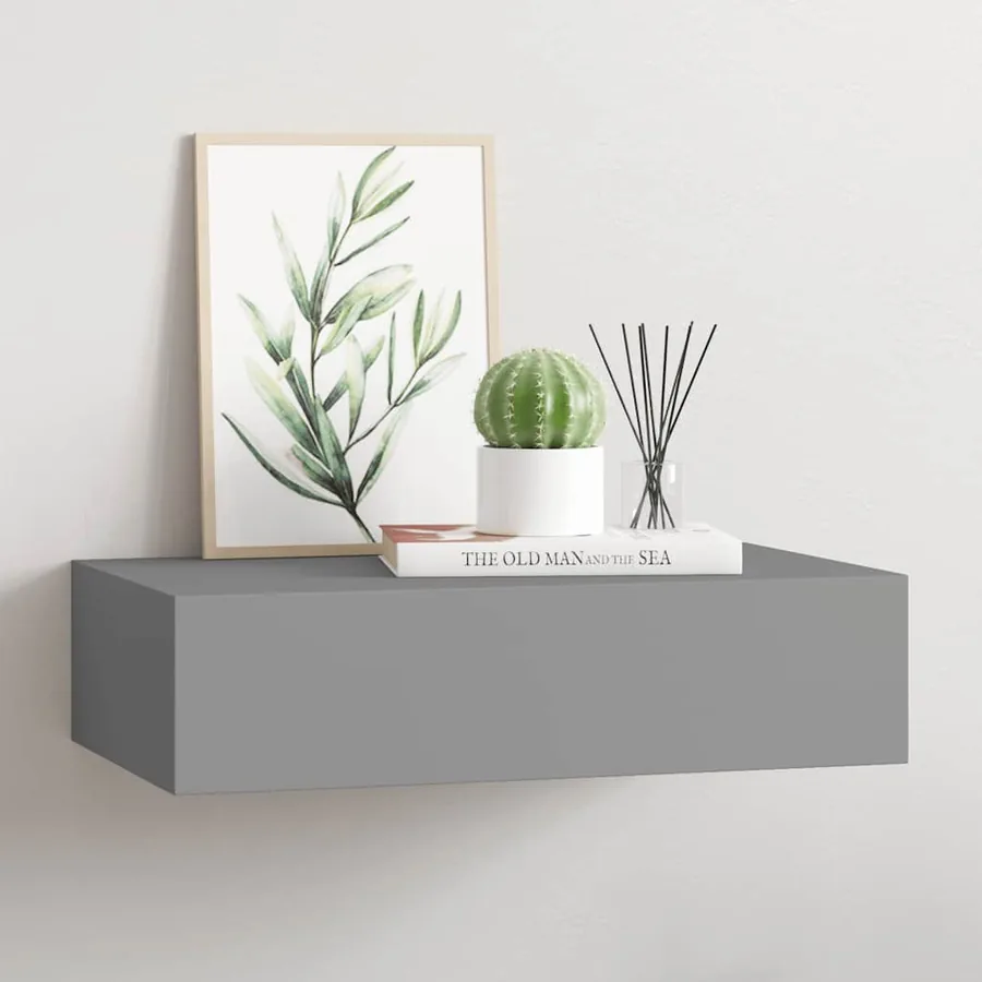 Étagère à tiroir murale gris 40x23,5x10 cm MDF