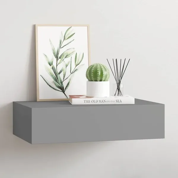 Étagère à tiroir murale gris 40x23,5x10 cm MDF