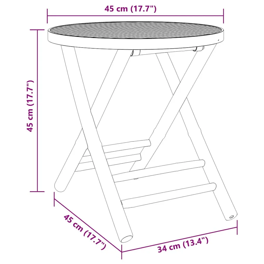 Table de jardin pliable Ø45x45 cm bambou - 8