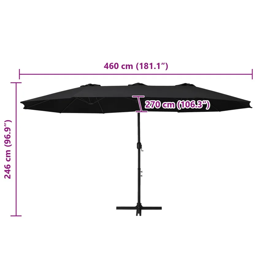 Parasol d'extérieur et poteau en aluminium 460x270 cm Noir - 10