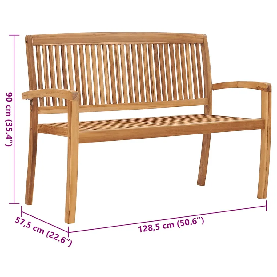 Banc de jardin empilable et coussin 128,5cm Bois de teck massif - 8