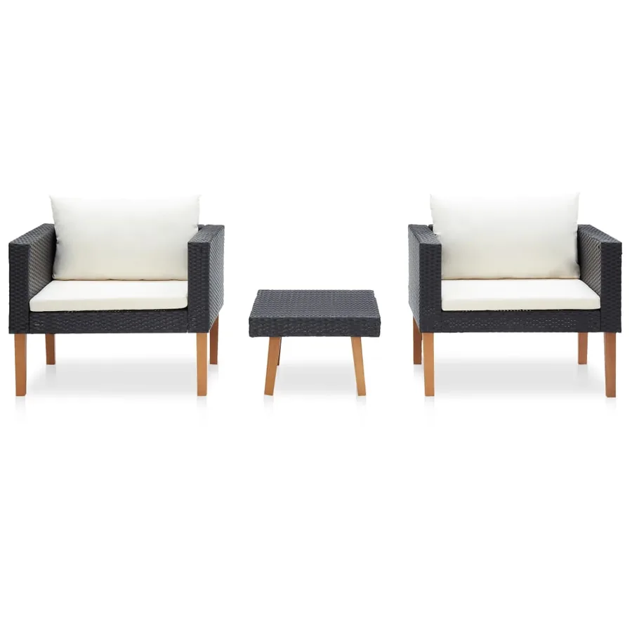Salon de jardin 3 pcs avec coussins Résine tressée Noir - 2