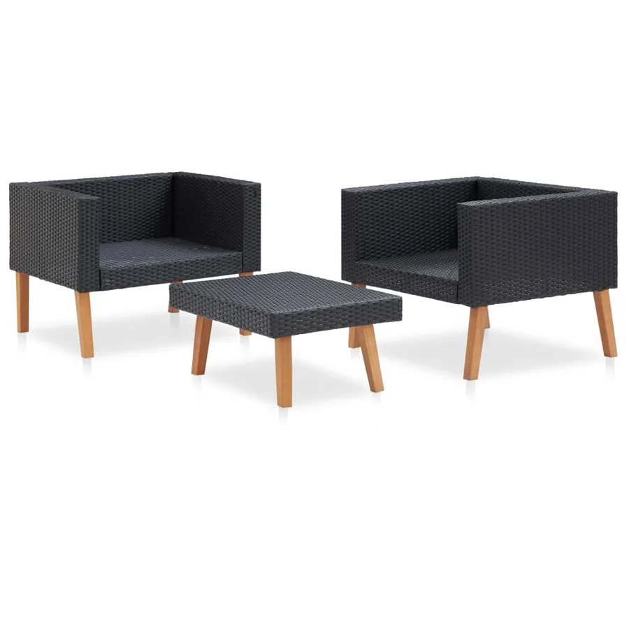 Salon de jardin 3 pcs avec coussins Résine tressée Noir - 4