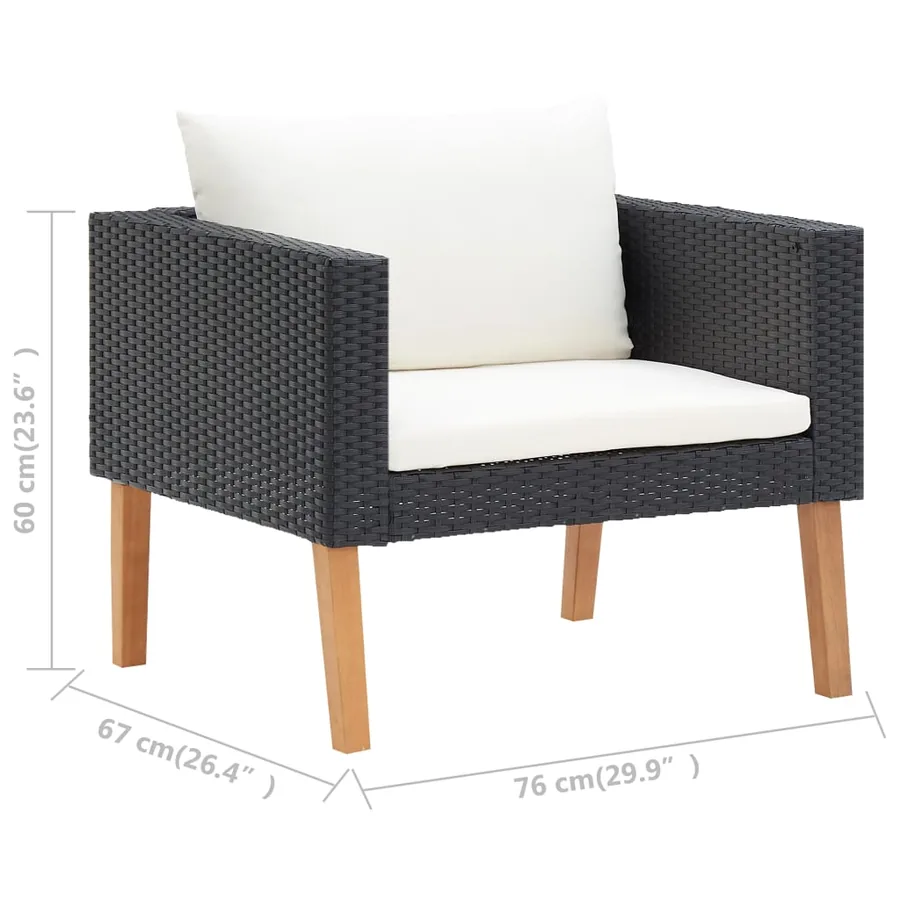 Salon de jardin 3 pcs avec coussins Résine tressée Noir - 9