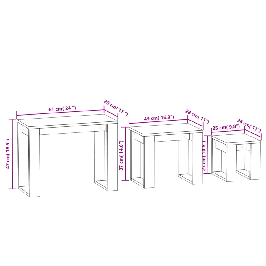 Tables gigognes 3 pcs Chêne fumé Bois d'ingénierie - 11