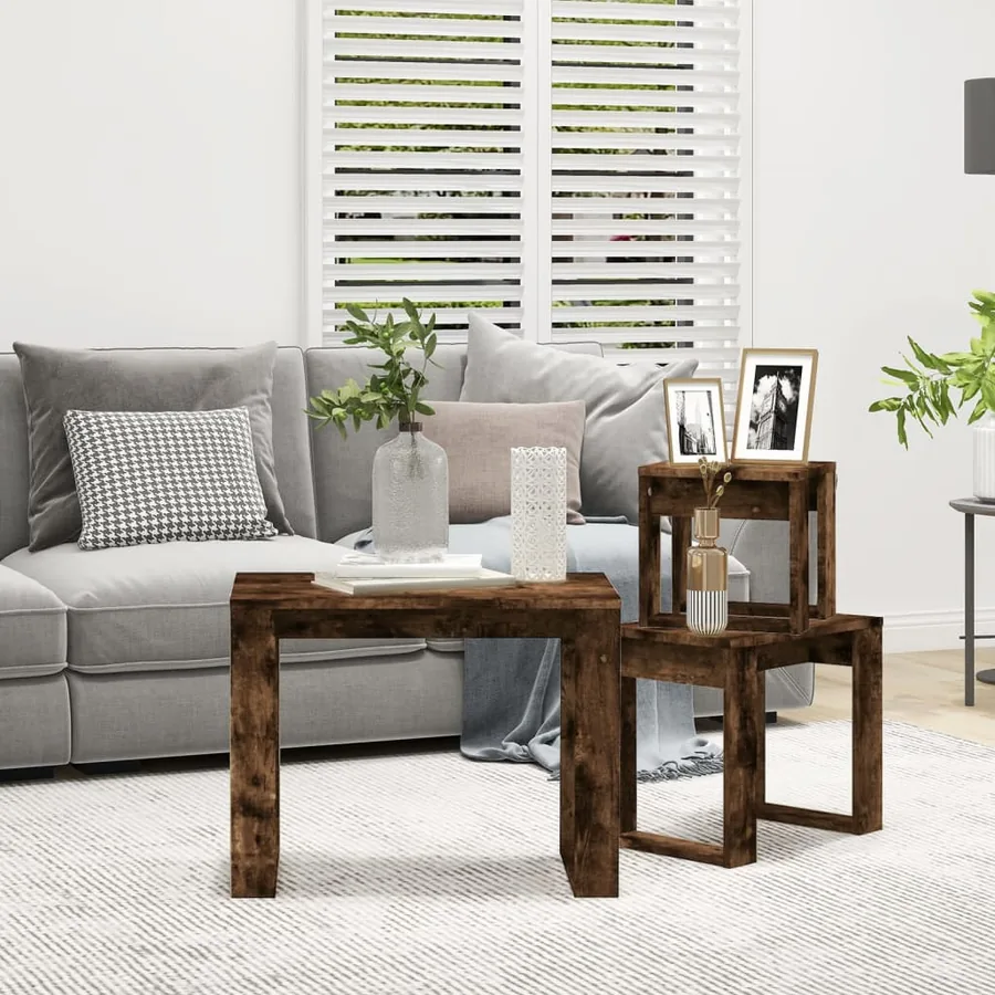 Tables gigognes 3 pcs Chêne fumé Bois d'ingénierie - 3