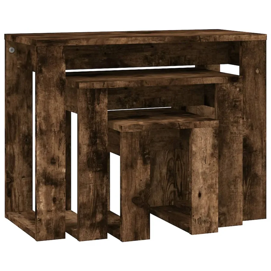 Tables gigognes 3 pcs Chêne fumé Bois d'ingénierie - 7