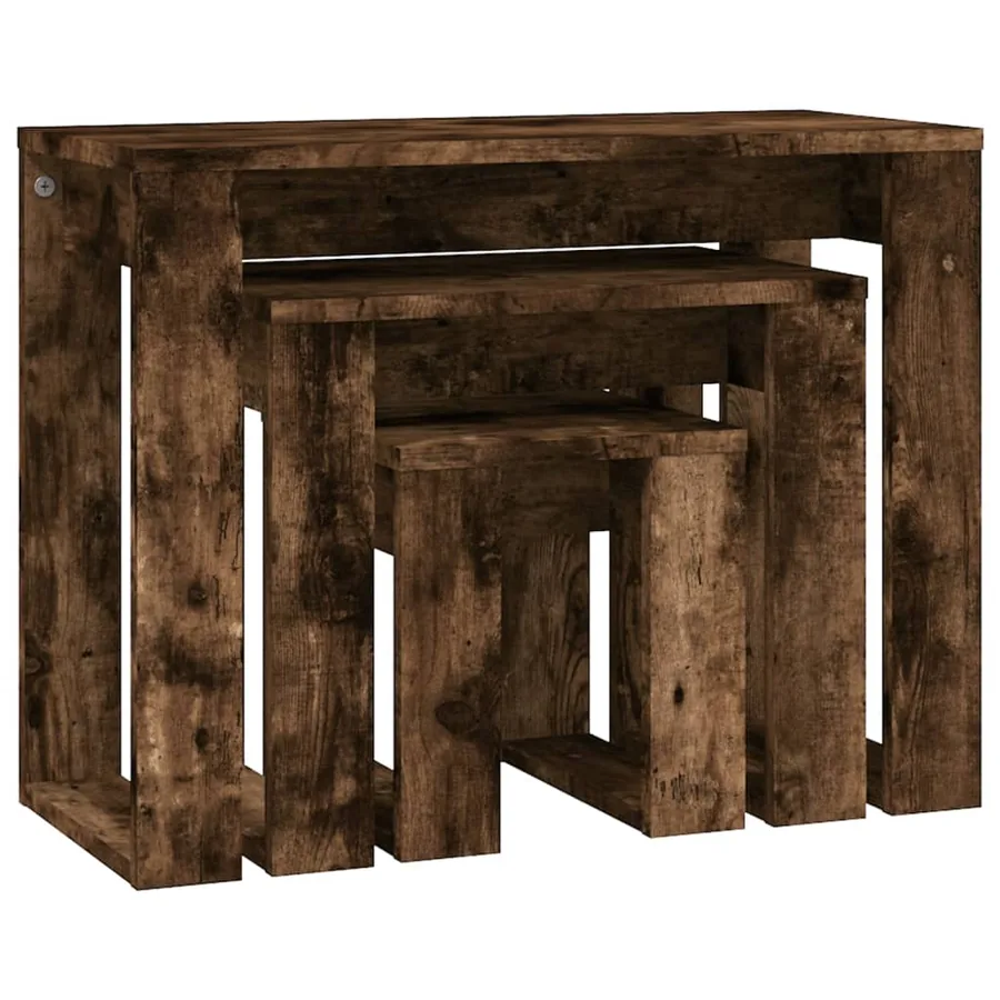 Tables gigognes 3 pcs Chêne fumé Bois d'ingénierie - 8