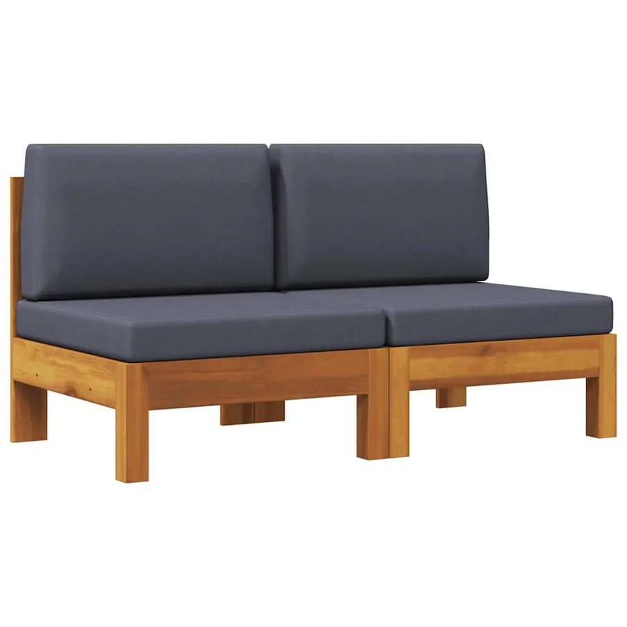Canapés centraux 2 pcs avec coussins gris foncé Acacia solide - 2