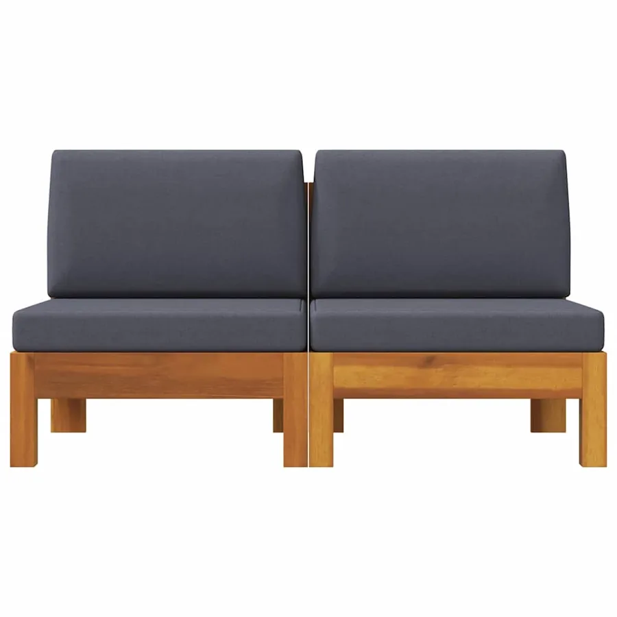 Canapés centraux 2 pcs avec coussins gris foncé Acacia solide - 3