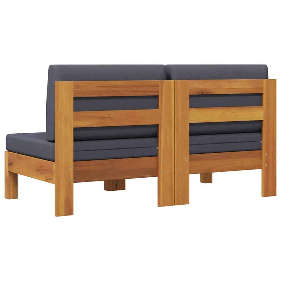 Canapés centraux 2 pcs avec coussins gris foncé Acacia solide - 5
