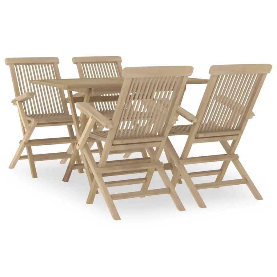 Salon de jardin 5 pcs gris bois de teck massif - 2
