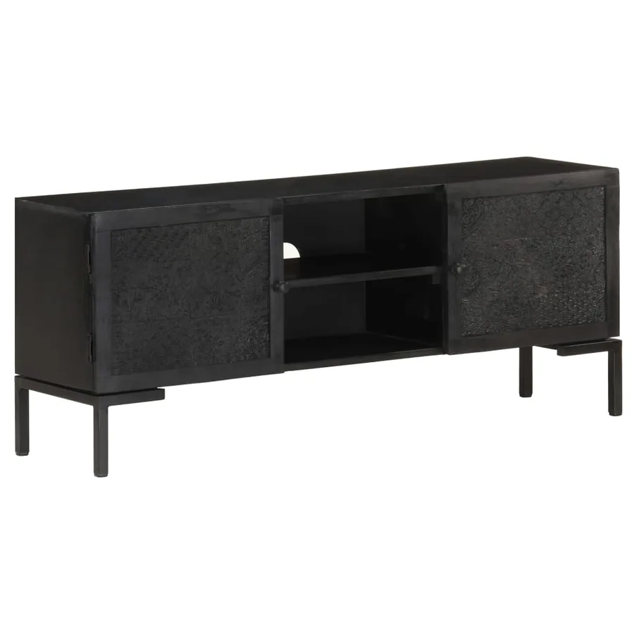 Meuble TV Noir 115x30x46 cm Bois massif de manguier - 10