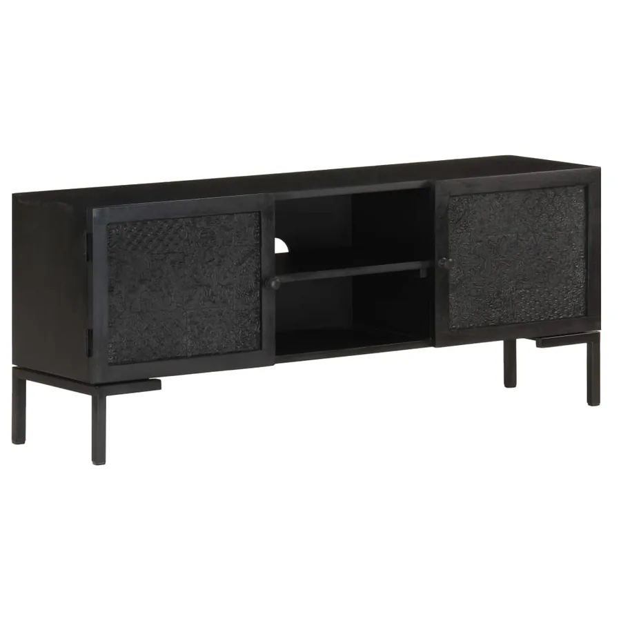 Meuble TV Noir 115x30x46 cm Bois massif de manguier - 11