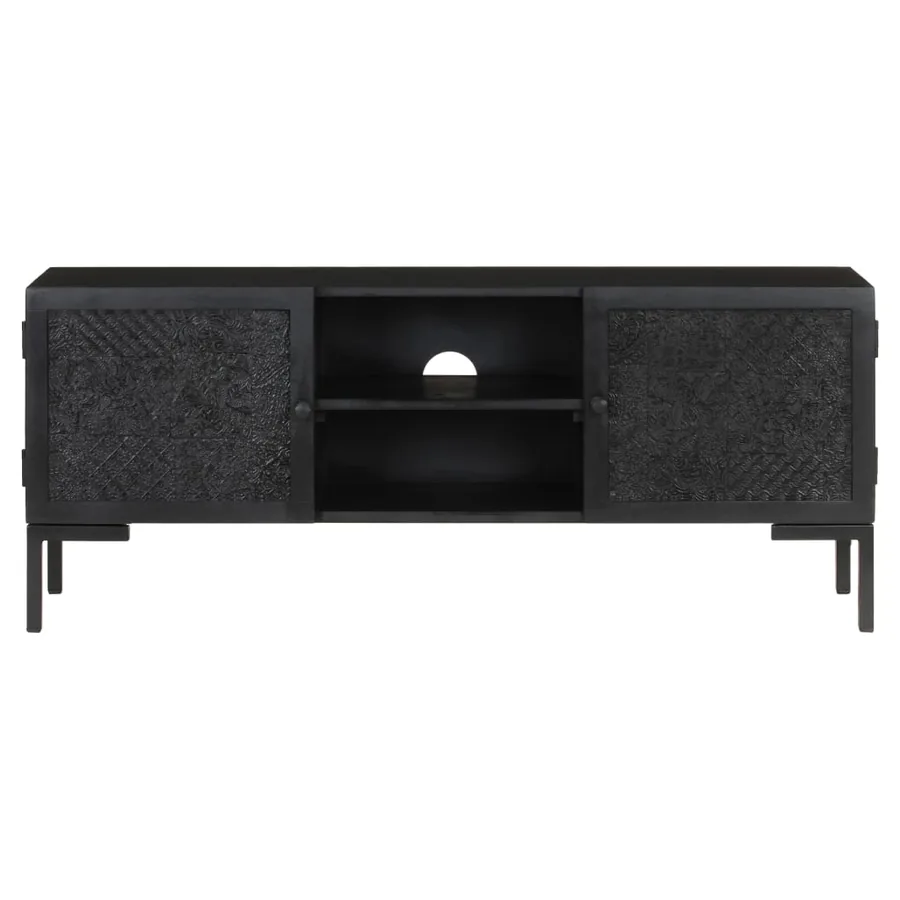Meuble TV Noir 115x30x46 cm Bois massif de manguier - 2